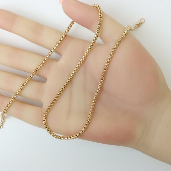 Elegant Rose Gold Plated Brass Box Chain Necklace, XPNL0219 - Picture 4 of 13